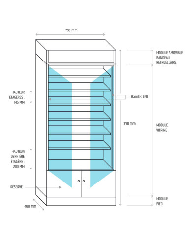 dimensions de la vitrine modèle 790