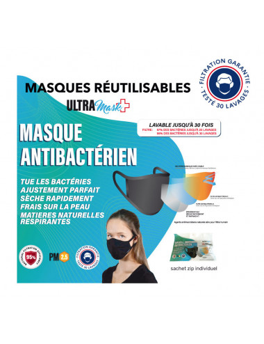 Masque de protection étanche à 3 couches, lavable et réutilisable plusieurs  fois, traitement antibactérien